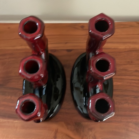 VINTAGE Danesi Arts ceramic drip glaze MCM candlesticks candelabra set of two - Picture 7 of 12